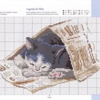 Вышивка Котенок под газетой