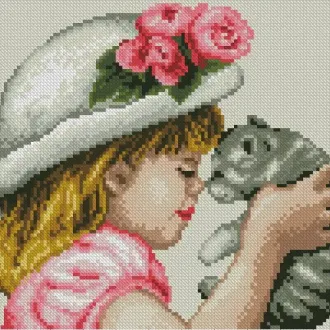 Вышивка Девочка с котенком
