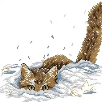 Вышивка Кот в снегу