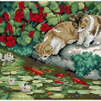 Вышивка Котята у пруда