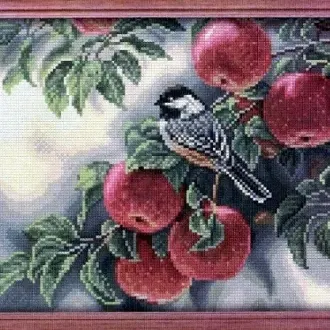 Вышивка Синица на яблоке