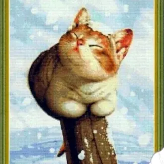 Вышивка Котик на заборе