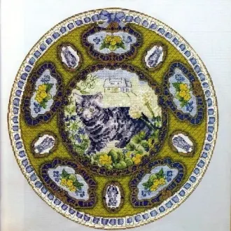 Вышивка тарелка Кошка