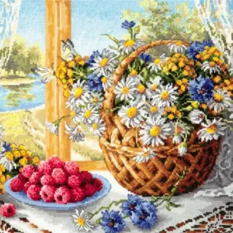 Вышивка Корзина ромашек
