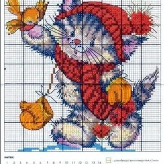 Вышивка Котик с птичкой