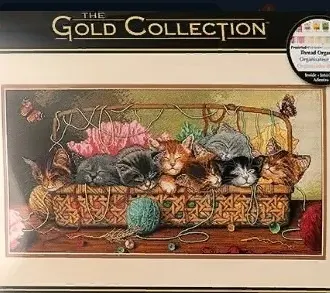 Вышивка Котята в корзине