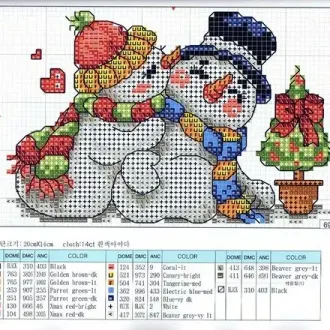 Вышивка  Снеговики