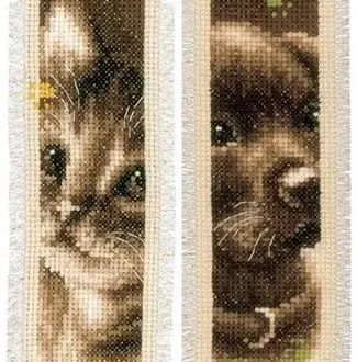 Вышивка Котик и щенок
