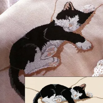 Вышивка Кот на подушке