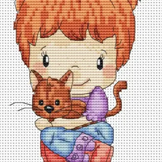 Вышивка Девочка с котенком