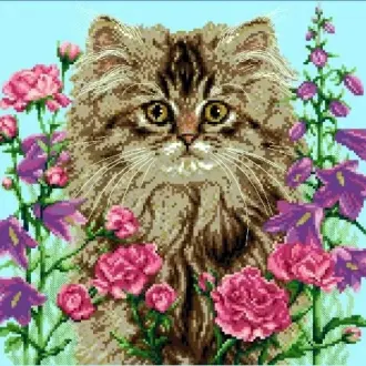 Вышивка Котик в цветах