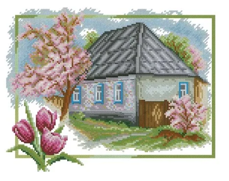 Вышивка Дом осенью и весной, фото 2