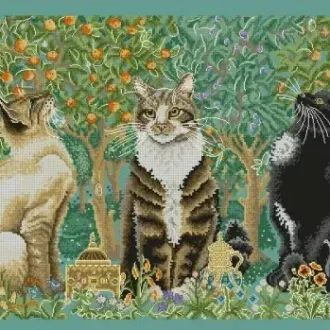 Вышивка Котики и деревья