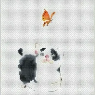 Вышивка Котенок и бабочка