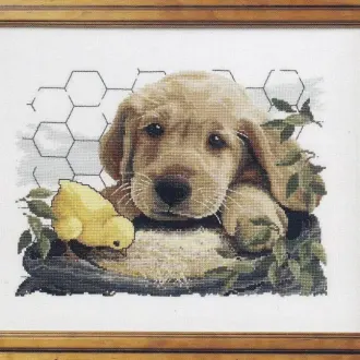 Вышивка Щенок и цыпленок
