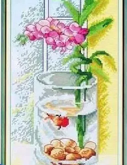 Вышивка Цветок в стакане