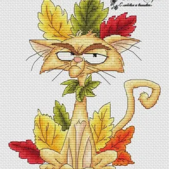 Вышивка Кот в листве