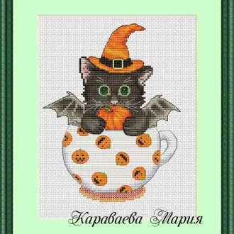 Вышивка Кот на Хеллуин
