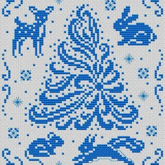 Вышивка Елка и лесные звери