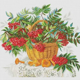 Вышивка Корзина с калиной и рябиной
