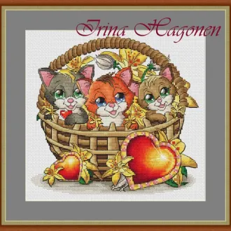Вышивка Корзина с котятами