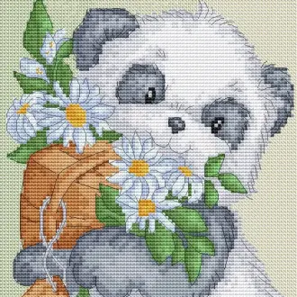 Вышивка Панда с ромашками