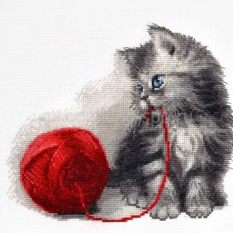 Вышивка Котенок с пряжей
