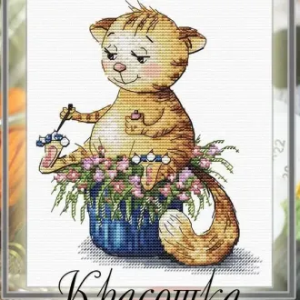 Вышивка Кошечка красит ногти