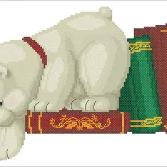 Вышивка Белый мишка и книги