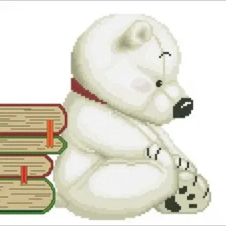 Вышивка Белый мишка у книг
