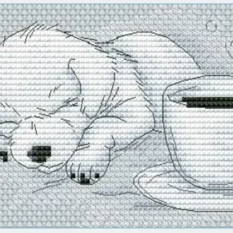 Вышивка Спящий щенок у чашки кофе