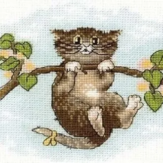 Вышивка Кот на ветке