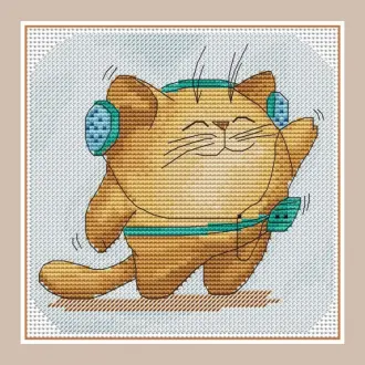Вышивка Котик в наушниках