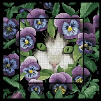 Вышивка Кот в цветах