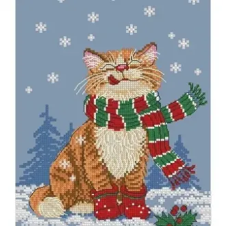 Вышивка Котик в шарфе