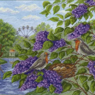 Вышивка Сирень у воды