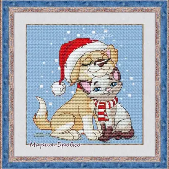 Вышивка Котик и щенок