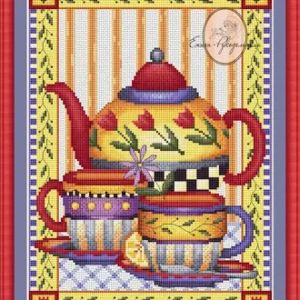 Вышивка Чайник и кружки