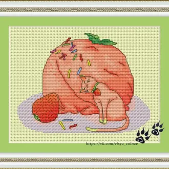 Вышивка  Кошка и мороженное