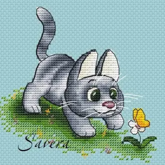 Вышивка Котенок и цветок