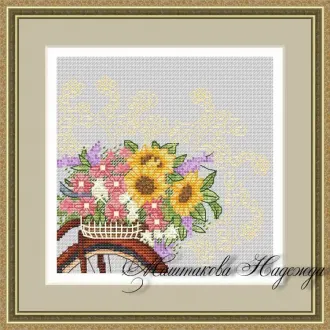 Вышивка  Цветы на велосипеде