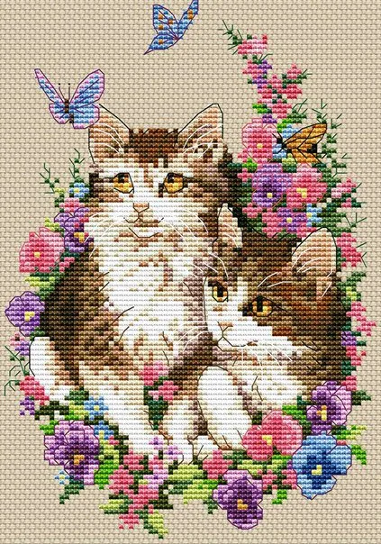 Вышивка Коты в цветах, фото 2