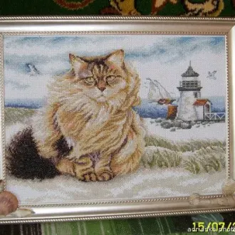 Вышивка Кот на маяке