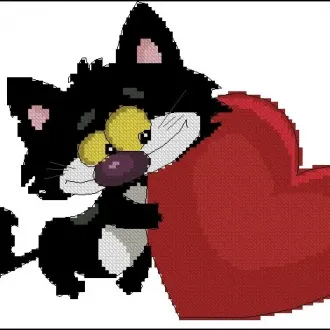 Вышивка Котенок с сердцем