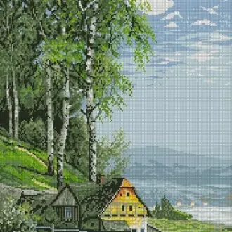 Вышивка Березы за домом