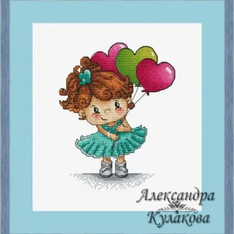 Вышивка Девочка и воздушные шарики