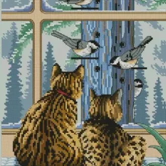 Вышивка Коты у окна