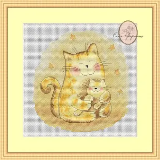 Вышивка Кошка с котенком