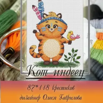 Вышивка  Кот индеец