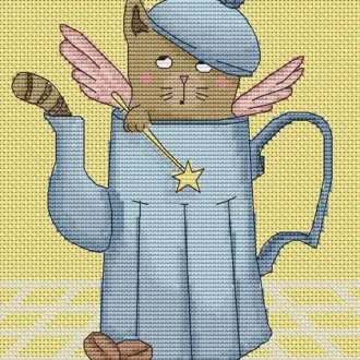 Вышивка Котик в чайнике